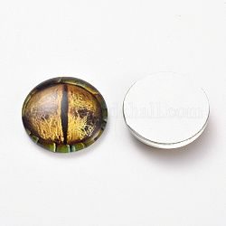Glas cabochons, halbrund / Kuppel mit Tieraugenmuster, dunkelgolden, 19.9x6.3 mm