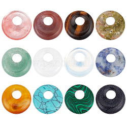 BENECREAT 12Pcs 12 Styles Natural & Synthetic Gemstone Pendants, Donut/Pi Disc, 17.5~18.5x5.5mm, Hole: 5.5mm, 1pc/style