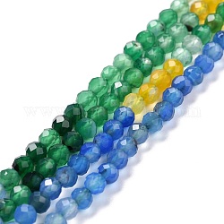 Chapelets de perles d'agate naturelle, facette, ronde, teinte, verte, 4mm, Trou: 0.8mm, Environ 85 pcs/chapelet, 15.16''~15.55'' (38.5~39.5 cm)