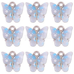 Encantos de acrílico, con fornituras de lentejuelas y aleación, encanto de mariposa, azul acero claro, 12x14mm