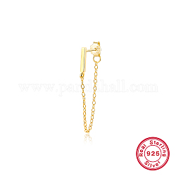 925 barre rectangulaire en argent sterling avec chaînes et pompons pendants d'oreilles pour femme., véritable 18k plaqué or, 55mm