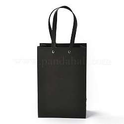 長方形の紙袋  ナイロンハンドル付き  ギフトバッグやショッピングバッグ用  ブラック  16x0.4x24cm