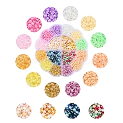 Set di perle di vetro, incluso ceylon rotondo e colori interni trasparenti lucentezza e perline di semi di vetro trans e perlate, colore misto, perline: 4~5x2.5~4.5 mm, Foro: 1~1.5 mm, 1360~1480pcs/scatola