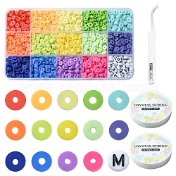 DIY Heishi Word Bracelet Making Kit, Including Disc/Flat Round Polymer Clay & Letter Acrylic Beads, Elastic Thread, Tweezers, Mixed Color, Beads: 112g/set