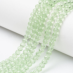 Chapelets de perles en verre, facette, rondelle, vert pale, 6x5mm, Trou: 1mm, Environ 85~88 pcs/chapelet, 16.1~16.5 pouce (41~42 cm)