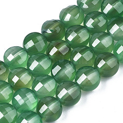 Natürliche Achat Perlen Stränge, gefärbt und erhitzt, facettiert, Flachrund, Meergrün, 8x6.5 mm, Bohrung: 1.2 mm, ca. 47 Stk. / Strang, 14.96 Zoll (37 cm).