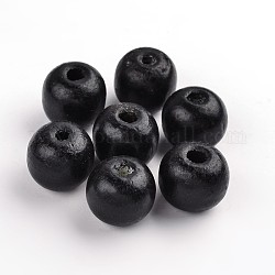 Natural Wood Beads, Dyed, Round, Black, 19~20x17.5~18mm, Hole: 4.5mm, about 400pcs/1000g