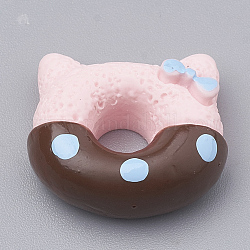 Resin Kitten Cabochons, Cat Donuts, Imitation Food, Pink, 14.5x16.5x6mm