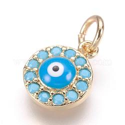 Brass Micro Pave Cubic Zirconia Charms, Real 18K Gold Plated, Evil Eye, 11x9x3mm, Hole: 3mm