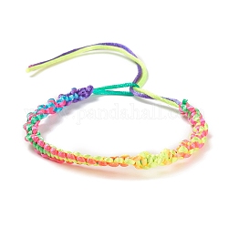 Fabrication de bracelets réglables tressés en polyester couleur arc-en-ciel pour femmes, colorées, 10-7/8~11 pouce (27.6~27.9 cm), 5~5.5mm