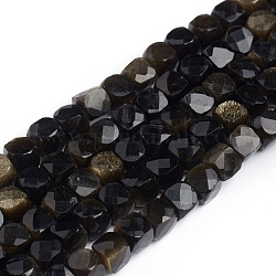 Natürliche goldenen Glanz Obsidian Perlen Stränge, facettiert, Würfel, 4~5x4~5x4~5 mm, Bohrung: 0.7 mm, ca. 72~76 Stk. / Strang, 15.3 Zoll (38.5 cm)