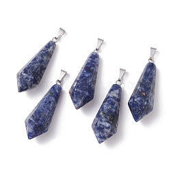 Natural Blue Spot Jasper Pointed Pendants, with Platinum Plated Brass Loops, Bullet, 35.3~38x13~14mm, Hole: 6.5x2.8mm