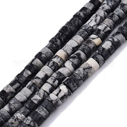 Natürliche schwarze Netzsteinperlenstränge, heishi Perlen, Flache Runde / Scheibe, 6x3 mm, Bohrung: 1 mm, ca. 121 Stk. / Strang, 15.35 Zoll (39 cm)