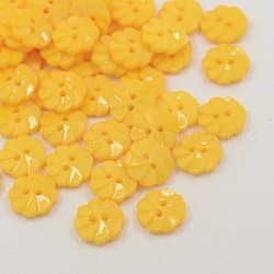 Acrylic Buttons, 2-Hole, Dyed, Flower, Gold, 13x3mm, Hole: 2mm