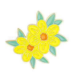 Broches en alliage thème printemps, épinglette fleur en émail, pour les vêtements de sac à dos, or, motif jonquille, 22x26mm