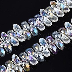 Perles en verre plaquent brin, couleur ab , feuille, clair ab, 6x12.5x4.5mm, Trou: 0.9mm, Environ 100 pcs/chapelet, 14.17 pouce ~ 15.35 pouces (36~39 cm)