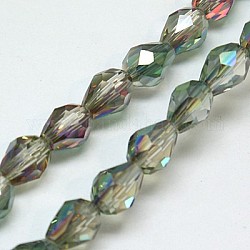 Electroplate Glass Bead Strands, Half Rainbow Plated, Faceted, teardrop, Dark Sea Green, 18x12mm, Hole: 1mm, about 40pcs/strand, 27.6 inch