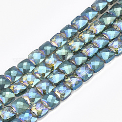 Chapelets de perles en verre électroplaqué, facette, carrée, vert de mer clair, 6.5x6.5x4mm, Trou: 1mm, Environ 100 pcs/chapelet, 23.62~25.1 pouce (60~63.7 cm)