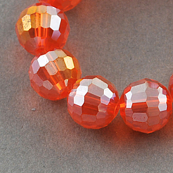 Galvanisierte Glasperlen Stränge, ab Farbe plattiert, facettiert (96 Facetten), Runde, Licht Korallen, 8 mm, Bohrung: 1 mm, ca. 72 Stk. / Strang, 21.8 Zoll