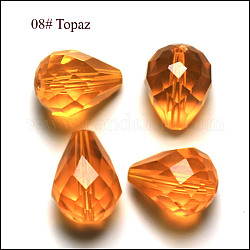 Имитация австрийских кристаллов, класс AAA, граненые, капля, оранжевые, 8x10 мм, отверстие : 0.9~1 мм