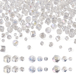 Biyun 300 pz 9 fili di perle di vetro placcato stile, ab colore, sfaccettato, tondo & cubo & bicon, chiaro ab, 4~8x4~8x4~8mm, Foro: 0.8~1.5 mm