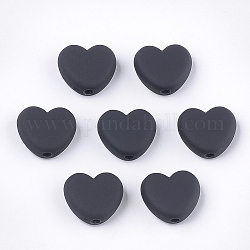 Gummierten Stil Acryl-Perlen, Herz, Schwarz, 15x16.5x6.5 mm, Bohrung: 2 mm