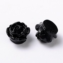 Opaque Resin Beads, Rose Flower, Black, 9x7mm, Hole: 1mm