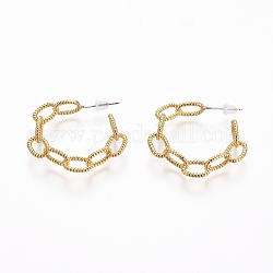 (Jewelry Parties Factory Sale)Semicircular Brass Textured Cable Chain Stud Earrings, Half Hoop Earrings, with 925 Sterling Silver Pin and Plastic Ear Nuts, Long-Lasting Plated, Golden, 28.5x6mm, Pin: 0.7mm
