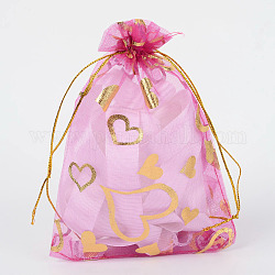 Сердце напечатаны органза сумки, подарочные пакеты, прямоугольные, сиреневые, 9x7 см