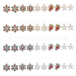 CHGCRAFT 40Pcs 10 Style Alloy Rhinestone Pendants, Christmas Bell & Snowflake & Star, Platinum & Golden, 19~24.5x16~19.5x2~5.5mm, Hole: 1.6~2mm, 4Pcs/style