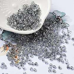 Metallfarbene Glas-Saatperlen, halb plattiert, Ton zwei, Runde, Silber, 8/0, 3x2 mm, Bohrung: 1 mm