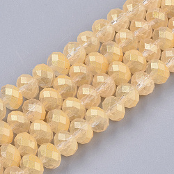Rociar perlas de vidrio pintado hebras, con brillo de plata, facetados, rerondana plana, oro, 8x6mm, agujero: 1.2 mm, aproximamente 72 pcs / cadena, 16.93 pulgada