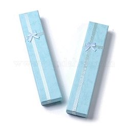 Scatole di collana di carta di cartone cardboard, astuccio regalo per collana con spugna interna e fiocco, rettangolo, cielo blu, 4.1x20x2.45cm