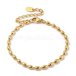 201 bracciale a catena con perline rugby in acciaio inossidabile, oro, 6-1/4 pollice (16 cm), larghezza: 3 mm