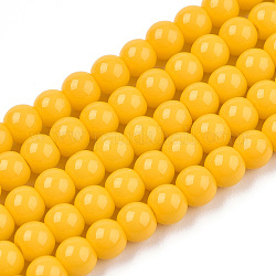 Chapelets de perles en verre opaque de couleur unie, ronde, or, 4~4.5mm, Trou: 0.8mm, Environ 97~99 pcs/chapelet, 14.76 pouce ~ 14.96 pouces (37.5~38 cm)