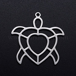 201 Stainless Steel Pendants, Tortoise, Stainless Steel Color, 25x24.5x1mm, Hole: 1.4mm