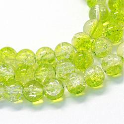 Backen gemalt transparent Knistern Glas runden Perle Stränge, grün gelb, 4.5~5 mm, Bohrung: 1 mm, ca. 210 Stk. / Strang, 31.4 Zoll