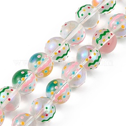 Handgemachte Murano Glas Perlen Stränge, mit Emaille, Runde, grün, 12~2.5 mm, Bohrung: 1.2 mm, ca. 30 Stk. / Strang, 13.58 Zoll (34.5 cm)