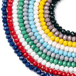 Chapelets de perles en verre opaque de couleur unie, facette, rondelle, couleur mixte, 4x3mm, Trou: 0.4mm, 145 pcs / chapelet, 18.9 pouce (48 cm), 10 couleurs, 1strand / couleur