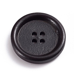 天然木製ボタン  染め  4の穴  フラットラウンド  ココナッツブラウン  25x4.5mm  穴：1.8mm