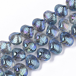 Electroplate Glass Beads Strands, Shell Shape, Steel Blue, 12x14.5x10mm, Hole: 1mm, about 50~51pcs/Strand, 24.41 inch(62cm)