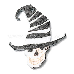 Opaque Acrylic Skull Pendants, Halloween Witch Hat Charms, White, 34x28.5x2.5mm, Hole: 1.6mm