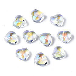 Perles en verre transparentes, de couleur plaquée ab , cœur, clair ab, 7.5x8x4.5mm, Trou: 0.9mm