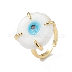 Murano mal de ojo anillo de puño abierto, joyería de la suerte de latón dorado para mujer, sin plomo y el cadmio, cian, diámetro interior: 16 mm