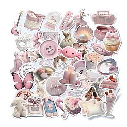 50Pcs Ballet Dancer Theme PVC Waterproof Stickers, Self-adhesive Decals, for Suitcase, Skateboard, Refrigerator, Helmet, Mobile Phone Shell, Mixed Shapes, Pink, 33~80x27~76x0.2mm