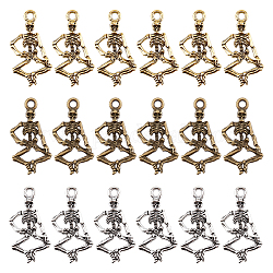 Superrisultati 180 pz 3 pendenti in lega punk stile,  cadmio& piombo libero, pendenti di scheletro umani per halloween produzione di gioielli, colore misto, 26x13.5x3.5mm, Foro: 2 mm, 60pcs / style