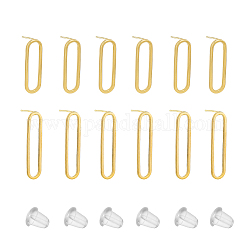 SUPERFINDINGS 12Pcs 2 Sizes 18K Gold Plated Brass Oval Stud Earrings Geometric Earring Studs Minimalist Geometry Earring Posts with 30Pcs Plastic Ear Nuts for DIY Jewelry Making Findings,pin:0.8mm