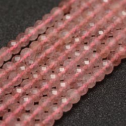 Fragola naturale perle di quarzo fili, sfaccettato, tondo, 4mm, Foro: 1 mm, circa 86~100pcs/filo, 15.1~15.5 pollice (38.5~39.5 cm)
