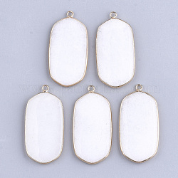 Natürliche weiße Jade Anhänger, mit Messing-Zubehör, Oval, golden, 47x23x4 mm, Bohrung: 2 mm