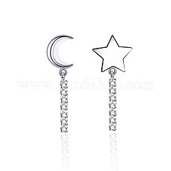925 стерлингового серебра серьги стержня, асимметричные серьги, со стразами, звезда и луна, серебряные, кристалл
